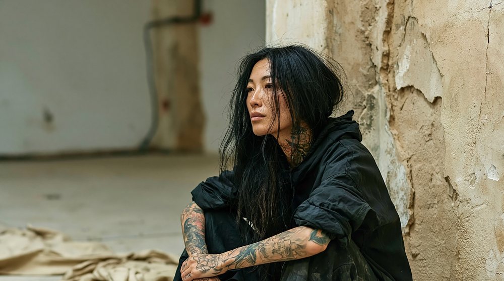 Portræt af person med blackwork